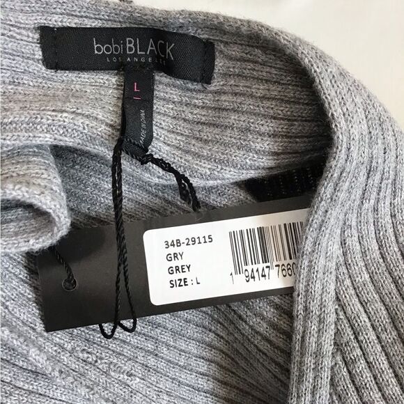 bobi Black Gray Chic Off-Shoulder Knit Long Sleeve Ribbed Sweater New Size Large - Picture 9 of 11